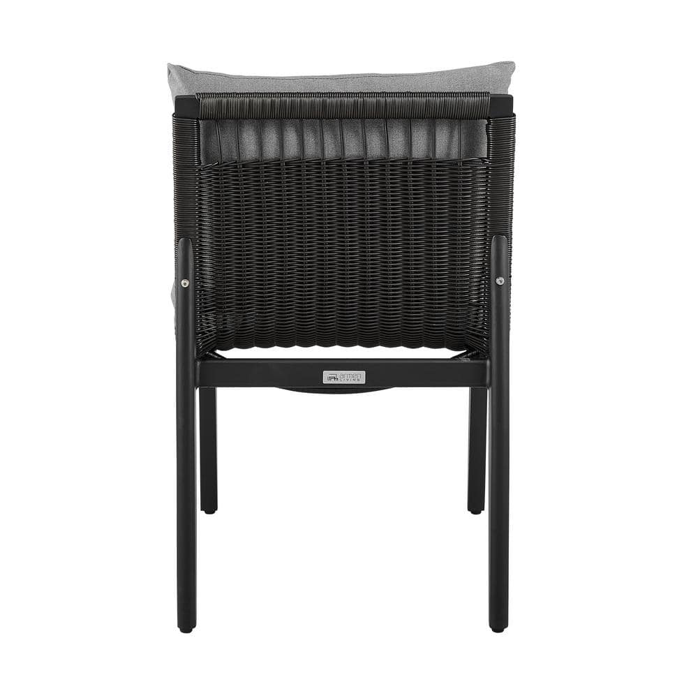 Grand Black Aluminum Dining Chair with Gray Cushions, Set of 2