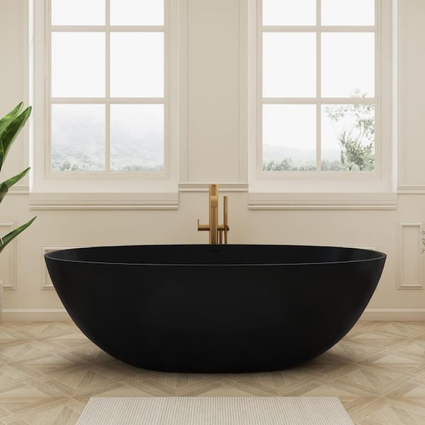 Verna 71 in. x 35 in. Solid Surface Stone Resin Matte Freestanding Soaking Bathtub in Matte Black
