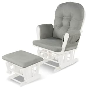 Grey Fabric Glider and Ottoman Cushion Set Wood Baby Nursery Rocking Chair Dark