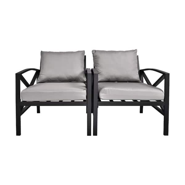 TIRAMISUBEST Black Frame 2-Piece Metal Patio Conversation Seating Set Chair Seat with Gray Cushions