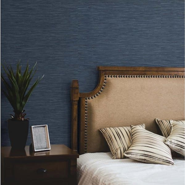 SSS4572  Mineral Blue Classic Faux Grasscloth Peel and Stick Wallpaper   by Society Social x WallPops
