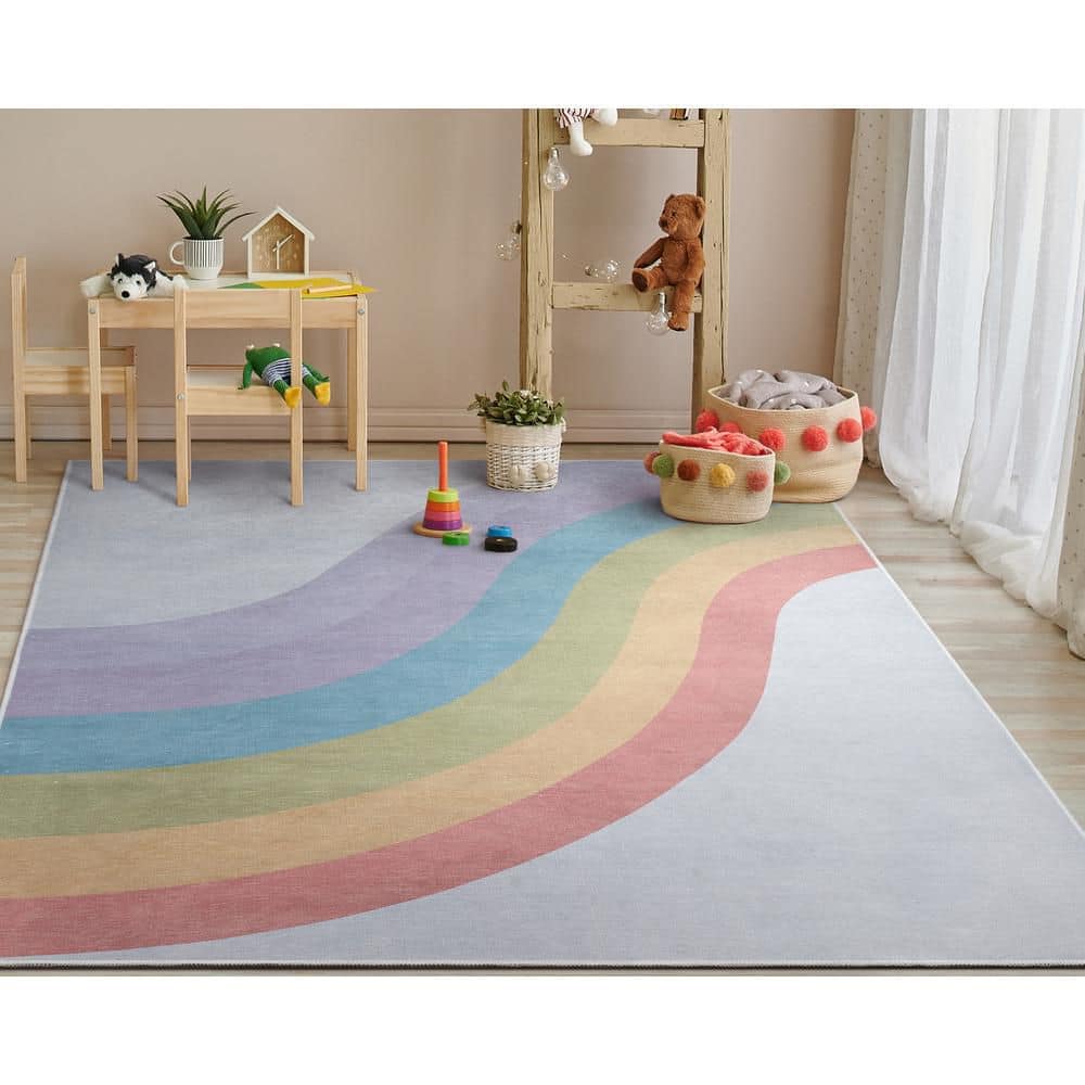 Multicolor Synthetic Flat Woven Reversible Kids Rug, 5' x 7'