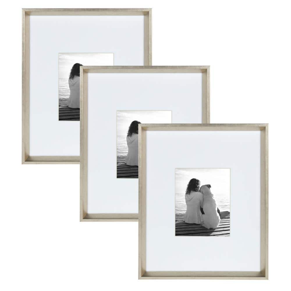 Brushed Silver Metal Picture Frame with White Mat 8x10