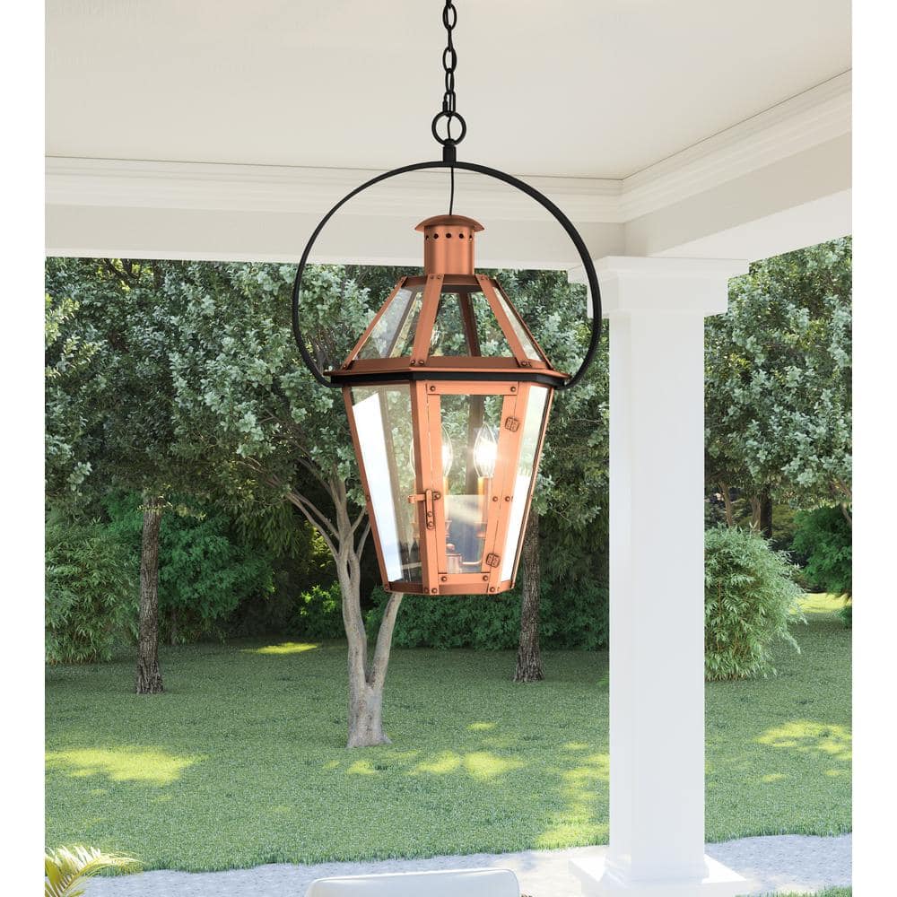 Burdett Aged Copper 3-Light Pendant with Clear Glass Panels