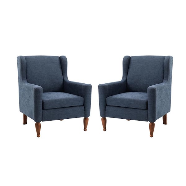 JAYDEN CREATION Arwid 29 in. Navy Polyester Arm Chair with Solid Wood Legs (Set of 2)