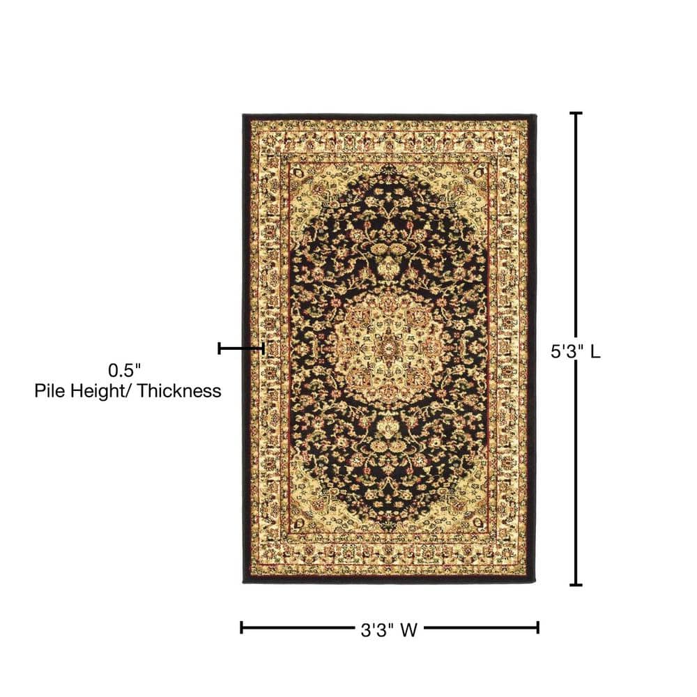 Elegant Black and Ivory Floral Reversible Area Rug - 3'3" x 5'3"