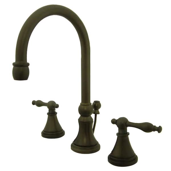 Kingston Brass Governor 8 in. Widespread 2-Handle Bathroom Faucets with Brass Pop-Up in Oil Rubbed Bronze