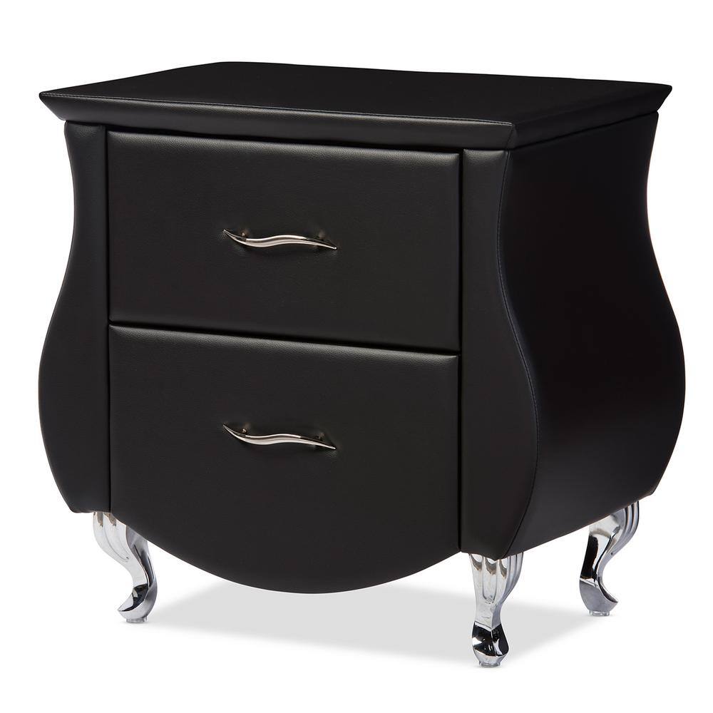 Erin 25.7" Modern Black Faux Leather 2-Drawer Nightstand