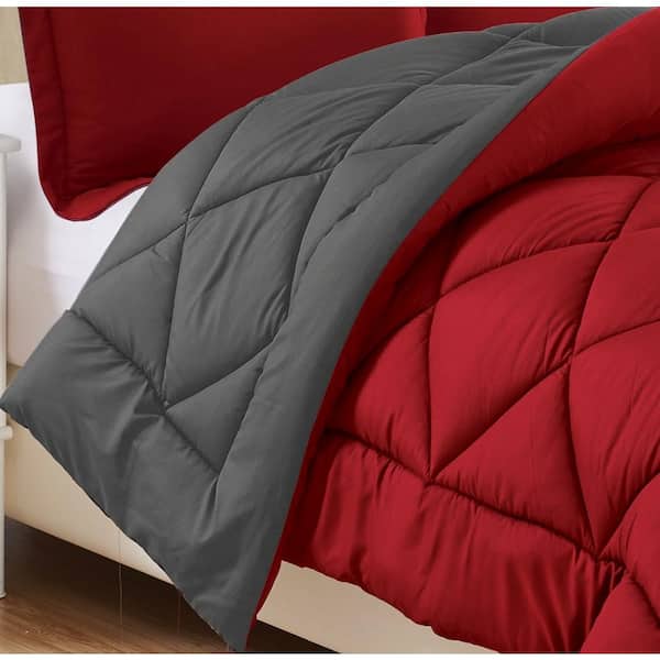 2-Piece Burgundy/Gray Twin XL Comforter Set