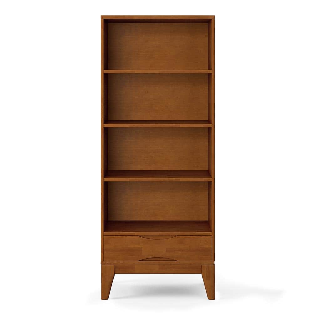 Adjustable Teak Brown Wood Bookcase with Storage