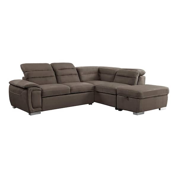 Lazzara Bowling 103 in. Straight Arm 3-piece Microfiber Sectional Sofa in Chocolate with Right Chaise and Storage Ottoman