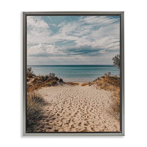 Stupell Industries Traveled Beach Path by LSR Design Studio Gray Floater Frame Coastal Graphic Art Print 31 in. x 25 in.