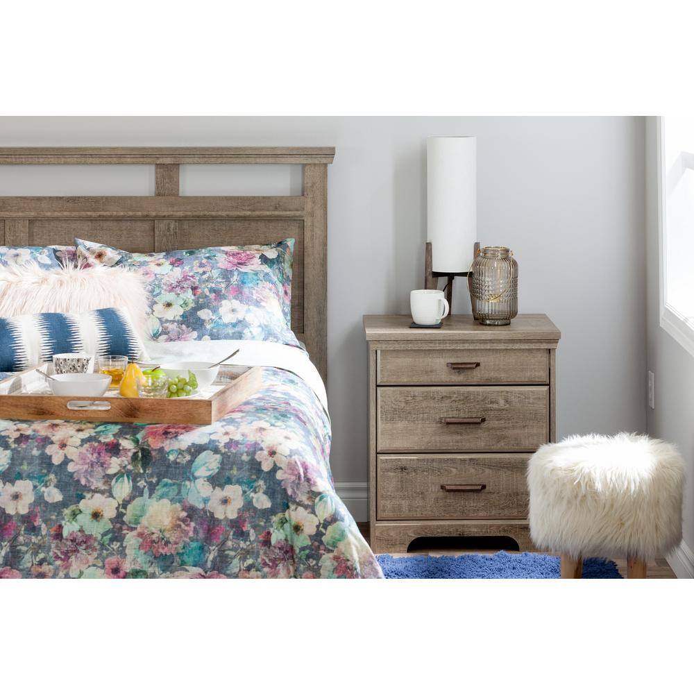 Weathered Oak 2-Drawer Nightstand with Charging Station