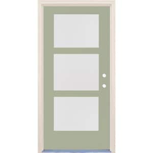 36 in. x 80 in. Left-Hand/Inswing 3 Lite Satin Etch Glass Cypress Painted Fiberglass Prehung Front Door w/4-9/16" Frame