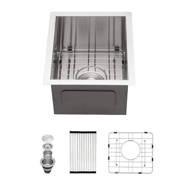Sarlai 18 Gauge Stainless Steel 14 in. Undermount Bar Sink with Bottom Grid and Strainer