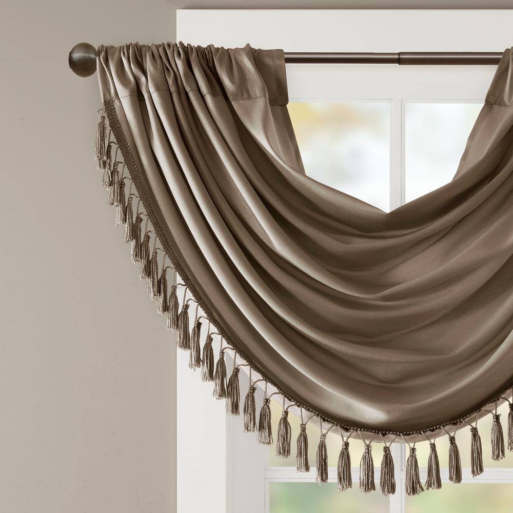 Bronze Faux Silk Waterfall Valance with Tassel Trim