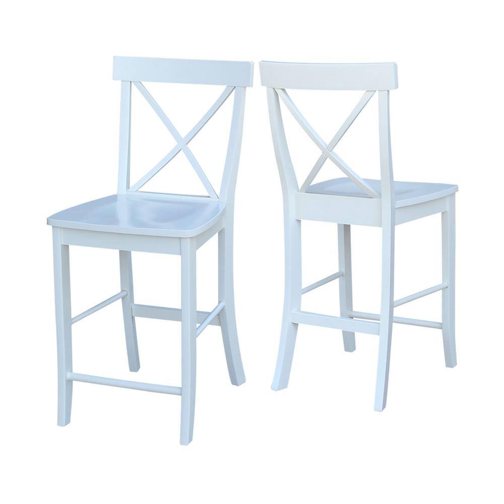 White Solid Wood Round Counter Height Table with 2 X-Back Stools