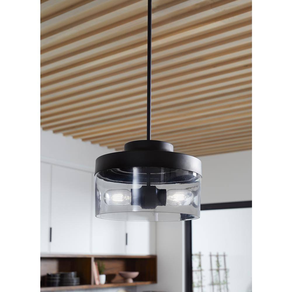 Purist Matte Black 18" Drum Pendant with Glass Shades