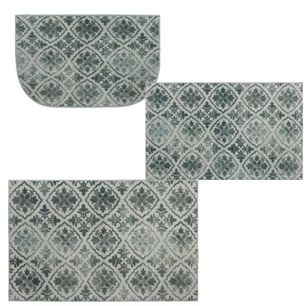 Mohawk Home Diamond Ornament Grey 2 ft. 6 in. x 4 ft. 2 in. Kitchen Mat 3-Piece Rug Set