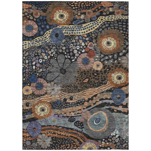 Chantille Machine Washable Indoor/Outdoor Abstract ACN2498 Black 5 ft. x 7 ft. 6 in. Area Rug