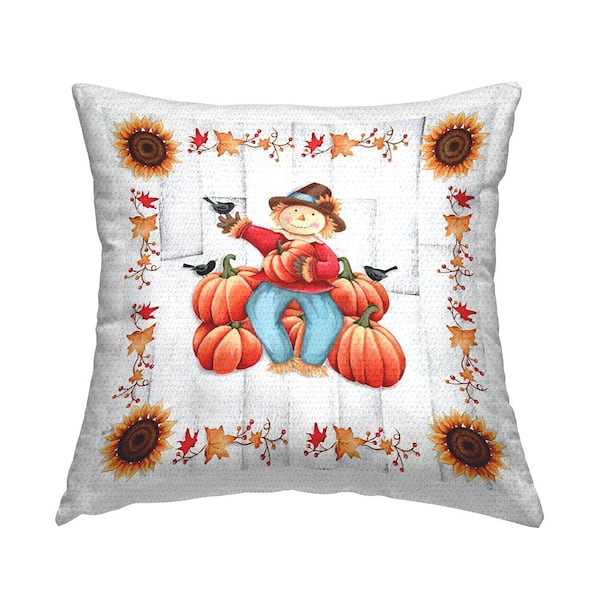 Stupell Industries Happy Scarecrow Pumpkin Harvest Orange Square Outdoor Throw Pillow