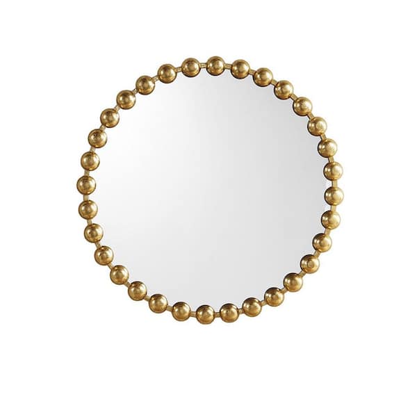 EPOWP 27 in. W x 27 in. H Small Round Iron Framed Wall Bathroom Vanity Mirror in Gold