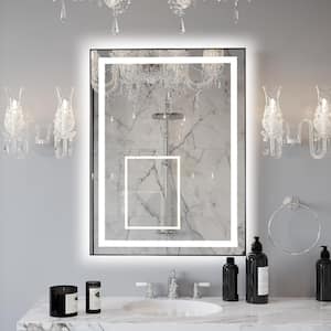 24 in. W. x 32 in. H Large Rectangular Framed Anti-Fog LED Light Wall Mounted Bathroom Vanity Mirror in Matte Black