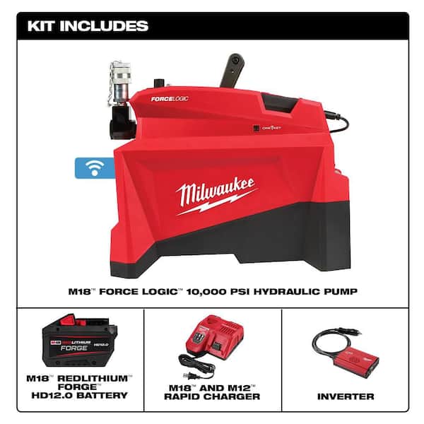 M18 FORCE LOGIC 18-Volt Lithium-Ion Cordless 10,000 PSI Hydraulic Pump Kit with 12.0 Ah Battery