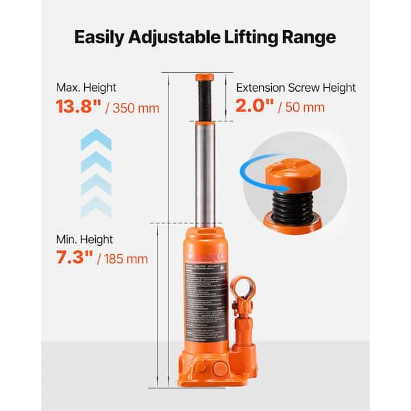 VEVOR Hydraulic Bottle Jack, 4 Ton (8818.4 lbs.) Capacity, 7.3