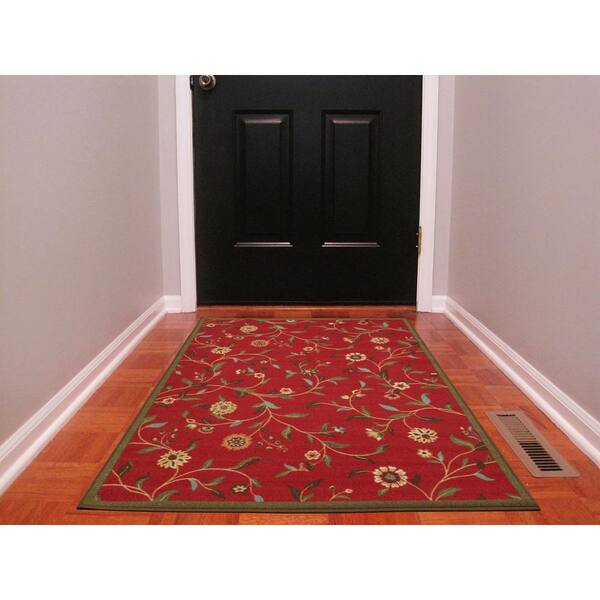 Ottomanson Ottohome Traditional Floral Non Slip Area Rug - Dark Red 2'3 x 3