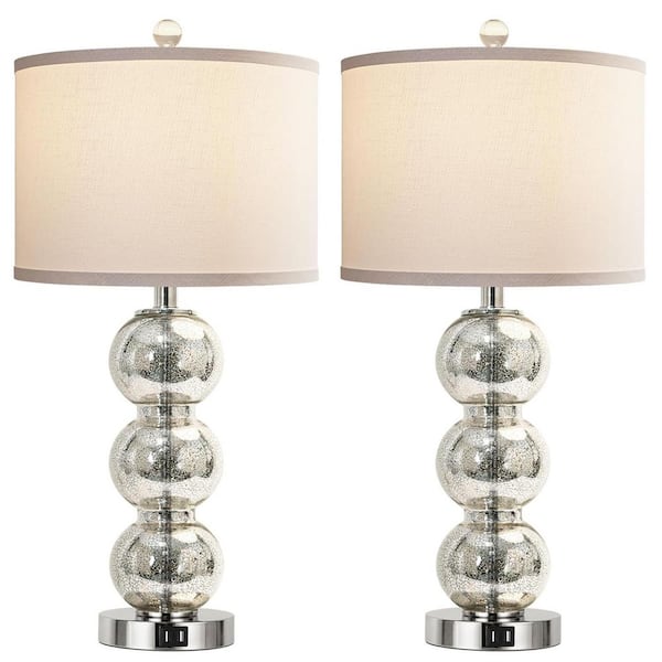 27 in. Glass Triple-Sphere Table Lamp Modern Bedside Lamp for Bedroom Living Room Mercury Silver/Chrome Design Decor