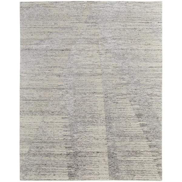 2 ft. x 3 ft. Ivory and Gray Abstract Hand Knotted Worn Faded Area Rug