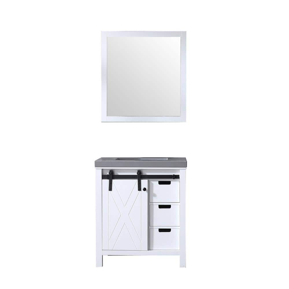 Marsyas 30 in W x 22 in D White Bath Vanity, Grey Quartz Countertop, Faucet
