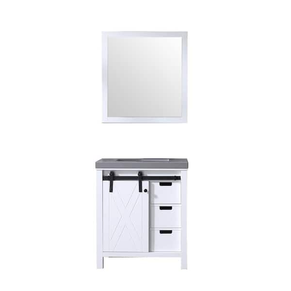 null Marsyas 30 in W x 22 in D White Bath Vanity, Grey Quartz Countertop, Faucet Set and 28 in Mirror