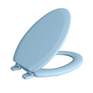 Deluxe Molded Wood Elongated Closed Front Toilet Seat with Cover and Adjustable Hinge in Regency Blue