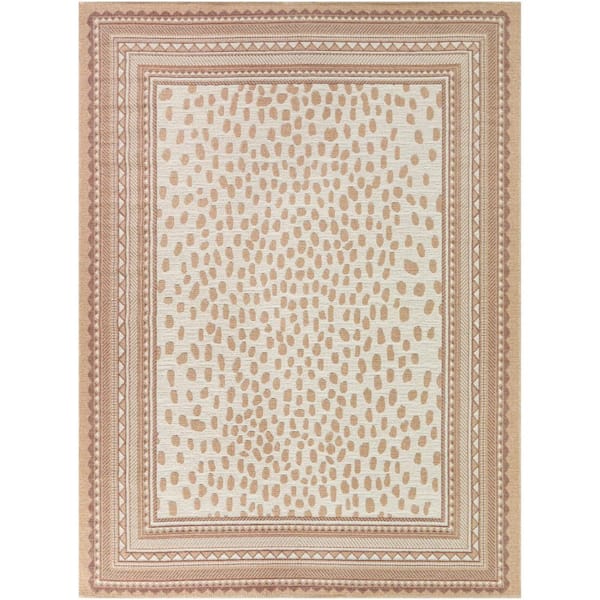 Amadeus Coral 7 ft. 10 in. x 10 ft. Leopard Print Border Indoor/Outdoor Area Rug