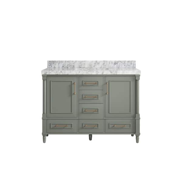 Willow Collections Hudson 48 in. W x 22 in. D x 36 in. H Single Sink Bath Vanity in Evergreen with 2 in. Carrara Marble Top