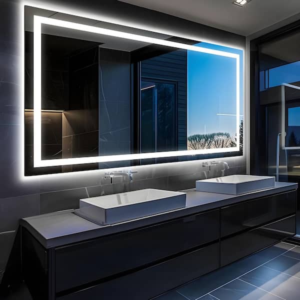 Sxiawe 36 in. W x 60 in. H Rectangular Frameless Anti-Fog LED