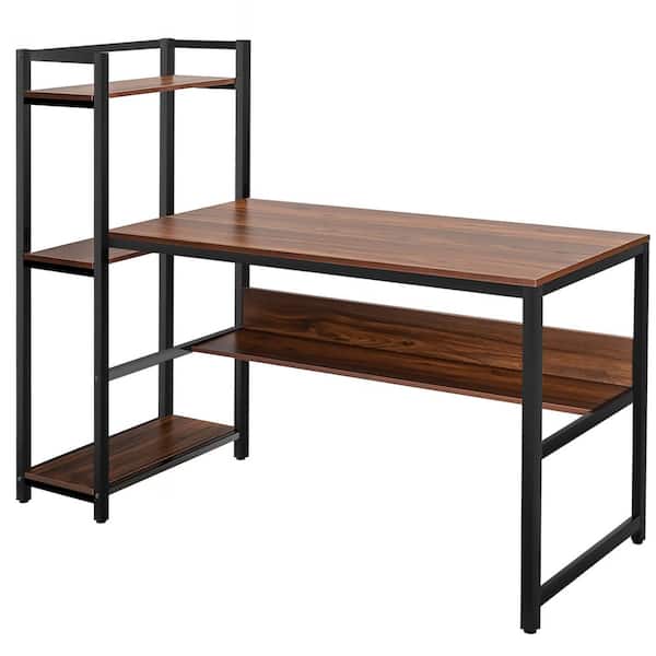 Costway 47.5 Computer Desk Writing Desk Study Table Workstation With  4-Tier Shelves Brown