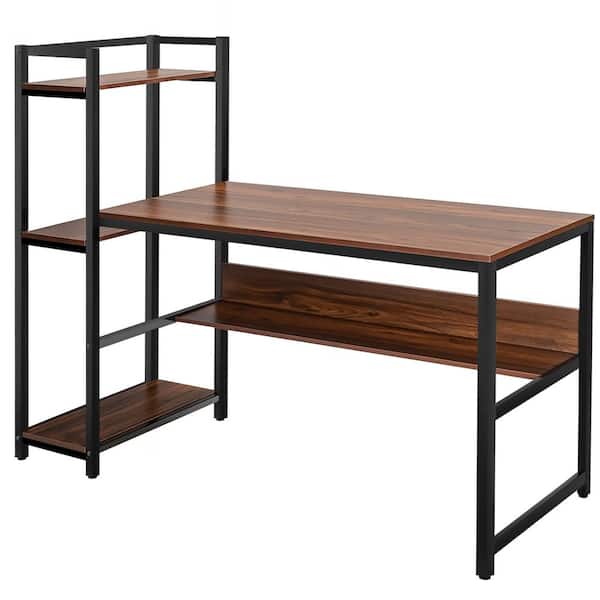 Costway 59 in. Walnut Computer Desk with 4-tier Storage shelves