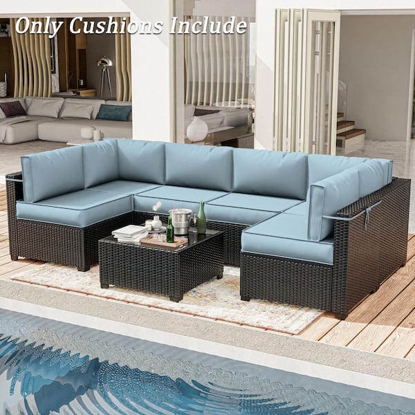 26 in. x 26 in. x 4 in. (14-Piece) Deep Seating Outdoor Lounge Chair Sectional Cushion Sky Blue