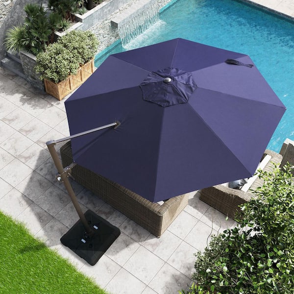 Crestlive Products 11.5 ft. x 11.5 ft Heavy-Duty Frame Patio Cantilever Umbrella Single Round Outdoor Offset Umbrella in Navy Blue