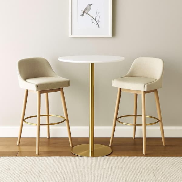 Rely 42.0 in. H White and Gold Round Bar Height Table Seats 2