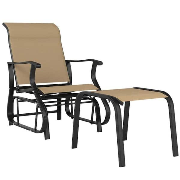 Comfortable High-Back Outdoor Glider Chair with Ottoman, Extra-Wide Patio Glider Seat, Relaxing Porch Lounge Chair Set