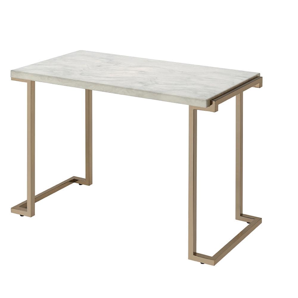 Champagne Finish Faux Marble & Metal Sofa Table 44"