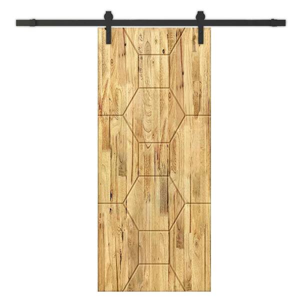 CALHOME 24 in. x 80 in. Weather Oak Stained Pine Wood Modern Interior Sliding Barn Door with Hardware Kit