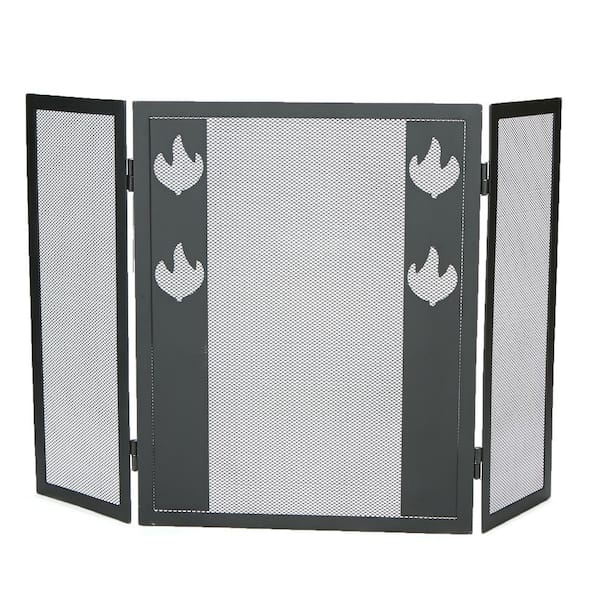 Mind Reader 3-Panel Fire Place Screen Door Panel with Fire Symbol Double Bar, Black