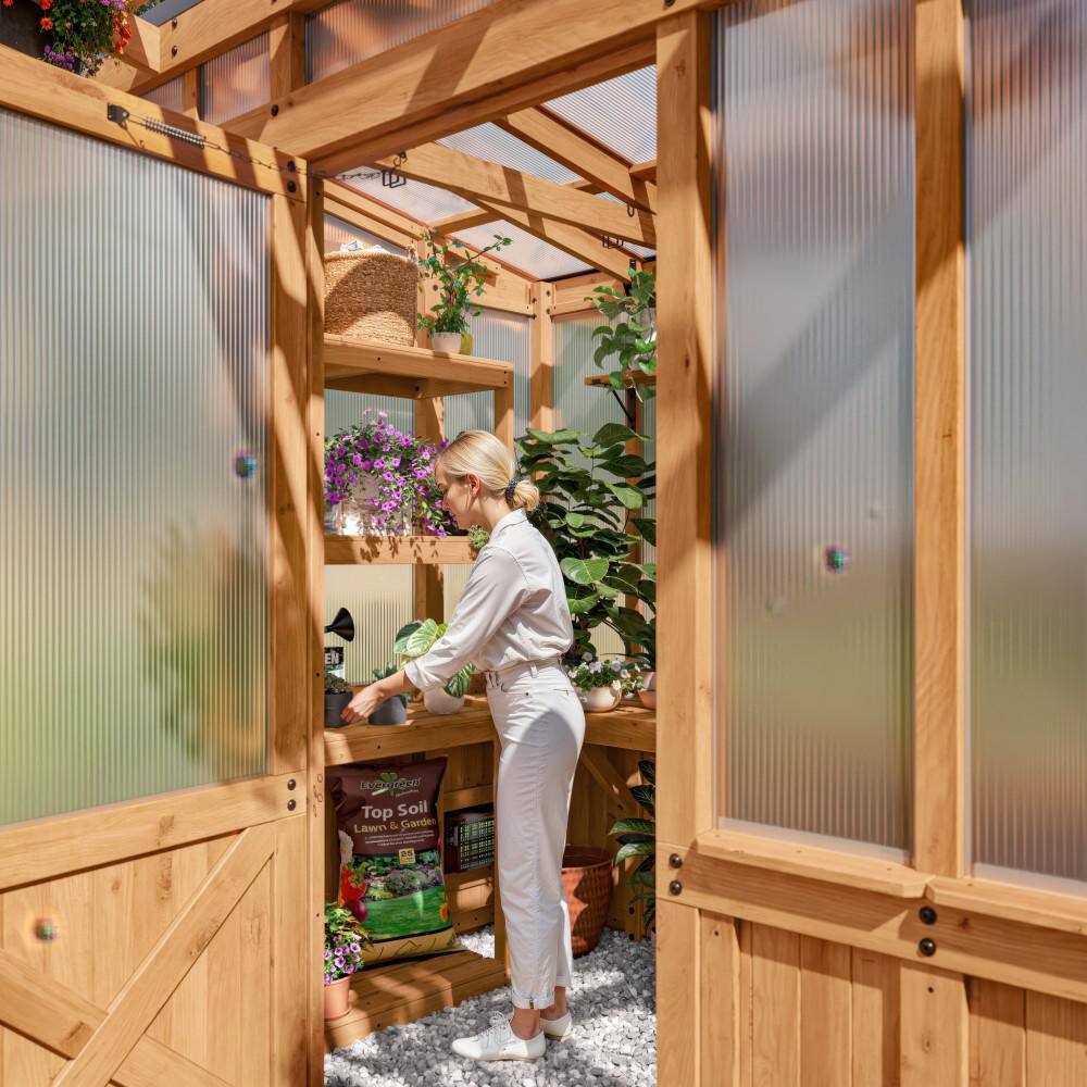 Poppy 9'x6' Cedar Wood and Polycarbonate Greenhouse Kit with PowerPort