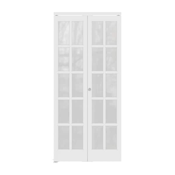 36 in. x 80 in. 10-Lite Frosted Glass Solid Core White Finished Glass Interior Closet Bi-fold Door with Hardware