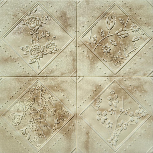 Falkirk Jura II 28 in. x 28 in. Peel & Stick Beige, Brown Flowers in Rhombus PE Foam Decorative Wall Paneling (10-Pack)